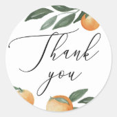 Sticker Rond Aquarelle agrumes orange script mariage merci (Devant)