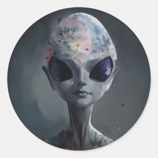 Sticker Rond Aquarelle Alien grise (Devant)
