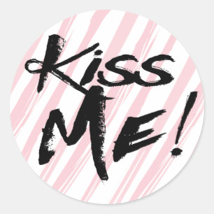 Sticker Rond Aquarelle Amour Noir Embrasse Moi Roses Rayures