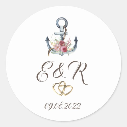 Sticker Rond Aquarelle Ancre Fleurs Nautiques (Devant)