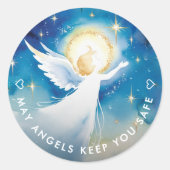 Sticker Rond Aquarelle Angel Gardien Bleu Et Blanc (Devant)