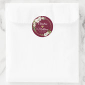 Sticker Rond Aquarelle Antique Blanc Floral Bourgogne MARIAGE (Sac)