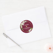 Sticker Rond Aquarelle Antique Blanc Floral Bourgogne MARIAGE (Enveloppe)