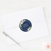 Sticker Rond Aquarelle Antique Blanc Floral MARIAGE bleu marine (Enveloppe)
