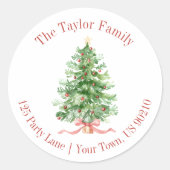 Sticker Rond Aquarelle Arbre de Noël Adresse de retour (Devant)