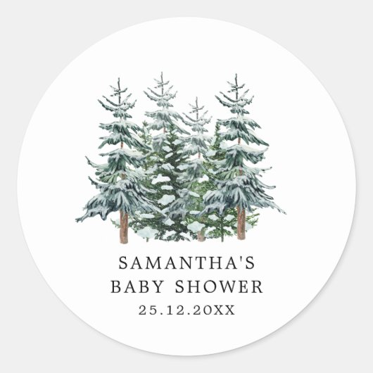 Sticker Rond Aquarelle Arbre de Noël Baby shower d'hiver (Devant)