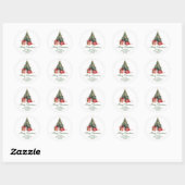 Sticker Rond Aquarelle Arbre de Noël Élégant Script (Feuille)