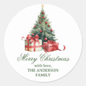 Sticker Rond Aquarelle Arbre de Noël Élégant Script (Devant)