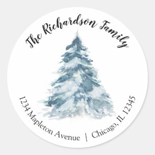 Sticker Rond Aquarelle Arbre de Noël élégante adresse de ret