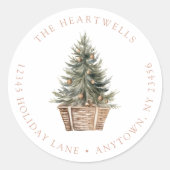 Sticker Rond Aquarelle Arbre de Noël Panier de retour Adresse (Devant)
