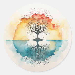 Sticker Rond Aquarelle Arbre de vie