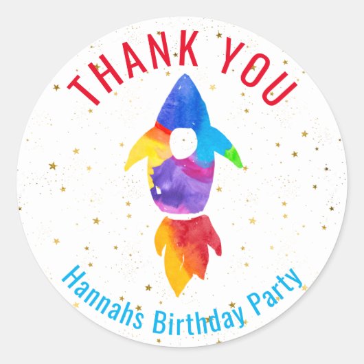 Sticker Rond Aquarelle arc-en-ciel Rocket Espace extra-atmosphé (Devant)