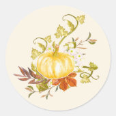 Sticker Rond Aquarelle Automne Citrouille et Feuille (Devant)