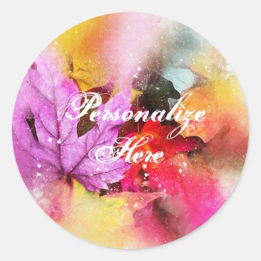 Sticker Rond Aquarelle automne feuille d'érable pastel automne (Devant)