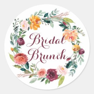Sticker Rond Aquarelle Automne Floral Wreath Bridal Brunch