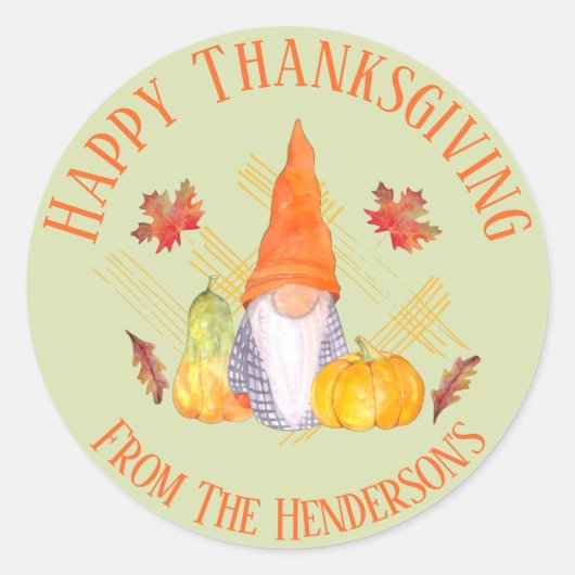 Sticker Rond Aquarelle Automne Gnomes, Citrouille Et Feuille 2 (Devant)