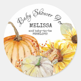 Sticker Rond Aquarelle Automne Harvest Citrouille Sunflower Bab