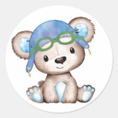 Sticker Rond Aquarelle Avion Pilote Enveloppe Ours Teddy (Devant)