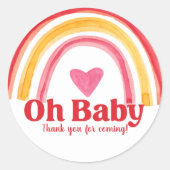 Sticker Rond Aquarelle Baby shower arc-en-ciel Merci (Devant)