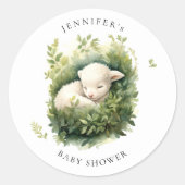 Sticker Rond Aquarelle Baby shower de l'agneau couché (Devant)