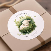 Sticker Rond Aquarelle Baby shower de l'agneau couché