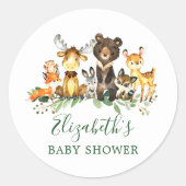 Sticker Rond Aquarelle Baby shower des animaux de bois (Devant)