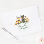 Sticker Rond Aquarelle Baby shower des animaux de bois (Enveloppe)