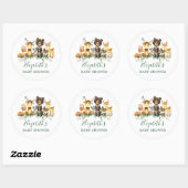 Sticker Rond Aquarelle Baby shower des animaux de bois (Feuille)