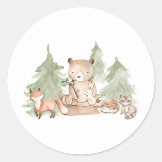 Sticker Rond Aquarelle Baby shower des animaux de la forêt de b (Devant)