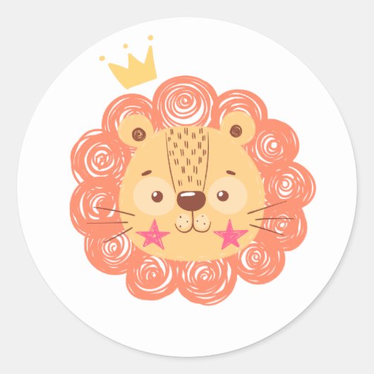 Sticker Rond Aquarelle Baby shower Lion mou (Devant)