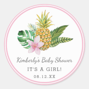 Sticker Rond Aquarelle Baby shower Luau Rose