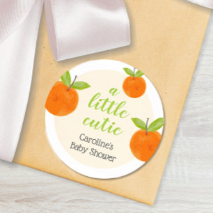 Sticker Rond Aquarelle Baby shower orange Little Cutie