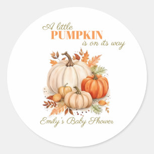 Sticker Rond Aquarelle Baby shower orange petit Citrouille
