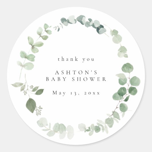 Sticker Rond Aquarelle Baby shower verdoyant (Devant)
