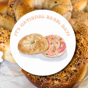 Sticker Rond Aquarelle Bagels Fumée Saumon Jour National Bagel