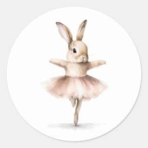 Sticker Rond Aquarelle Ballerina Bunny Danser Tan Rose
