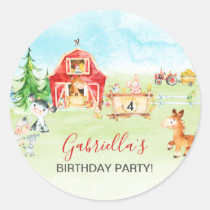 Sticker Rond Aquarelle Barnyard et animaux de ferme Anniversair