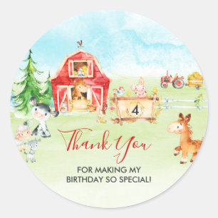 Sticker Rond Aquarelle Barnyard et animaux de ferme Merci