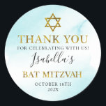 Sticker Rond Aquarelle bat mitzvah Pastel Blue Gold Merci<br><div class="desc">Sticker bat mitzvah Aquarelle Pastel Blue Gold Merci Classic Rond</div>