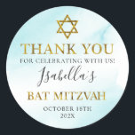 Sticker Rond Aquarelle bat mitzvah Pastel Blue Gold Merci<br><div class="desc">Sticker bat mitzvah Aquarelle Pastel Blue Gold Merci Classic Rond</div>