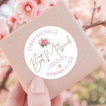 Sticker Rond Aquarelle bat mitzvah rose Floral or Script<br><div class="desc">Soyez fier, réjouissez-vous et célébrez cette étape de votre Bat mitzvah préféré chaque fois que vous utilisez cet autocollant sophistiqué et personnalisé! Une aquarelle florale rose vif, chic et étonnante, une typographie de scénario de feuille d'or et Star of David, ainsi qu'une rose sans serif moderne et poussiéreuse type superposent...</div>