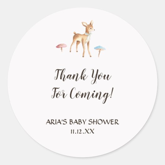 Sticker Rond Aquarelle Bébé Cerf Champignons Baby shower Favori (Devant)