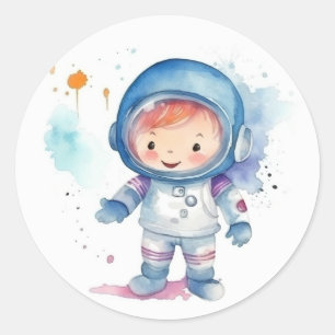 Sticker Rond Aquarelle Bébé Cute Astronaut
