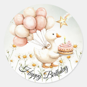Sticker Rond Aquarelle Bébé Oie blanche Anniversaire fête migno