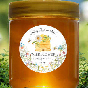 Sticker Rond Aquarelle Beehive Floral Honey Custom