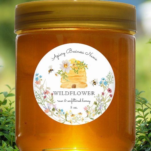 Sticker Rond Aquarelle Beehive Floral Honey Custom