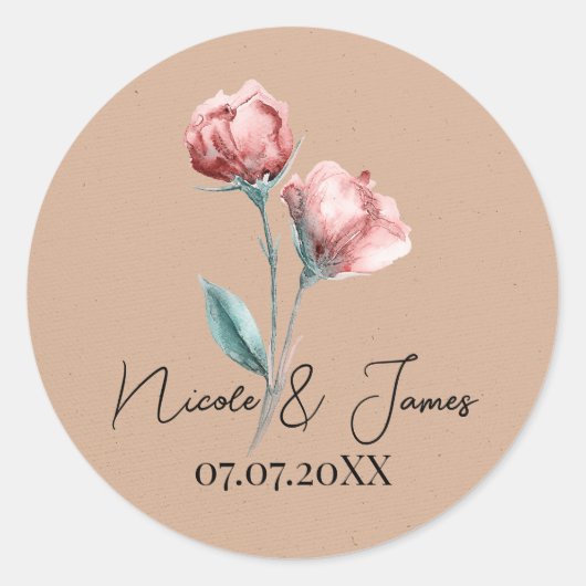 Sticker Rond Aquarelle Beige Peachy Mariage (Devant)