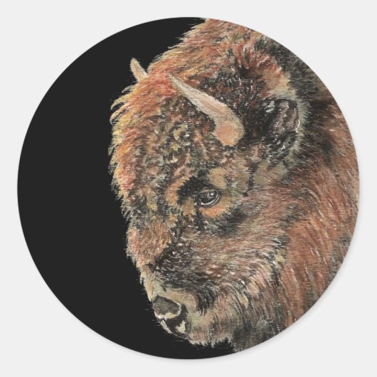 Sticker Rond Aquarelle Bison Buffalo Animal Art (Devant)