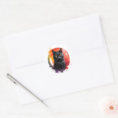 Sticker Rond Aquarelle Black Chat Splatter Art Portrait (Enveloppe)