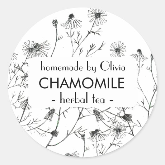 Sticker Rond Aquarelle blanche noire Chamomile Thé maison (Devant)